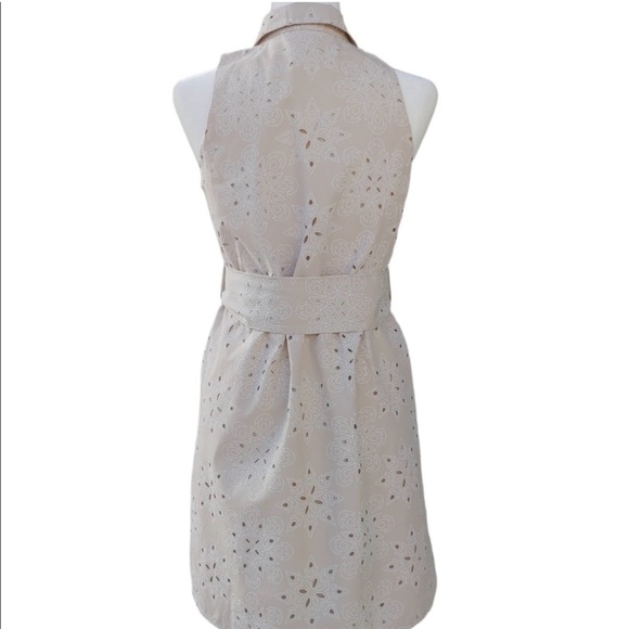 Zara Beige Cutwork Embroidered Sleeveless Belted Cotton Mini Shirt Dress Med NEW - Picture 5 of 12